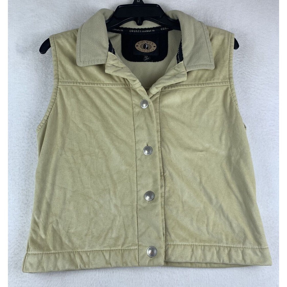 County Clothing Co Womens M Faux Suede Button Front Vest Tan Rodeo Cowgirl